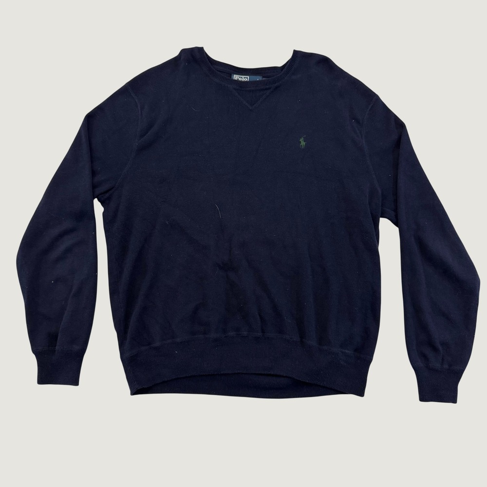 Vintage 90s Polo Ralph Lauren Mens XL Navy Cotton Sweatshirt Green Pony
